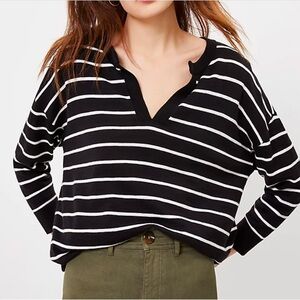 LOFT Striped Split Neck Sweater